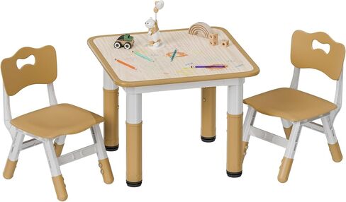 Kids Table and 2 Chair Set, Children Multi-Activity Table 3 in 1 Height-Adjustable Toddler Table and Chair Set, Graffiti Desktop, Daycare, Classroom, Playroom, Home, Beige in Saudi Arabia