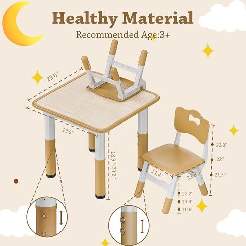 Kids Table and 2 Chair Set, Children Multi-Activity Table 3 in 1 Height-Adjustable Toddler Table and Chair Set, Graffiti Desktop, Daycare, Classroom, Playroom, Home, Beige in Saudi Arabia