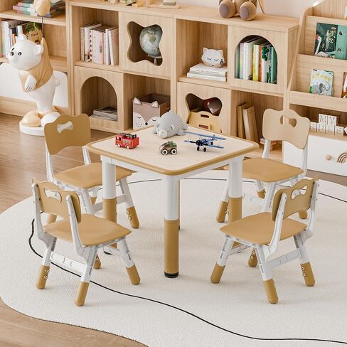Kids Table and 2 Chair Set, Children Multi-Activity Table 3 in 1 Height-Adjustable Toddler Table and Chair Set, Graffiti Desktop, Daycare, Classroom, Playroom, Home, Beige in Saudi Arabia