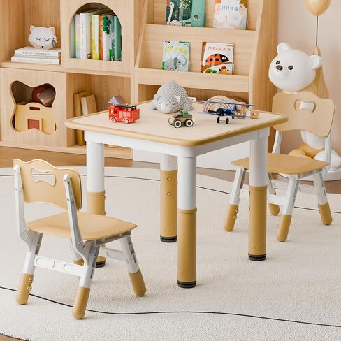 Kids Table and 2 Chair Set, Children Multi-Activity Table 3 in 1 Height-Adjustable Toddler Table and Chair Set, Graffiti Desktop, Daycare, Classroom, Playroom, Home, Beige in Saudi Arabia