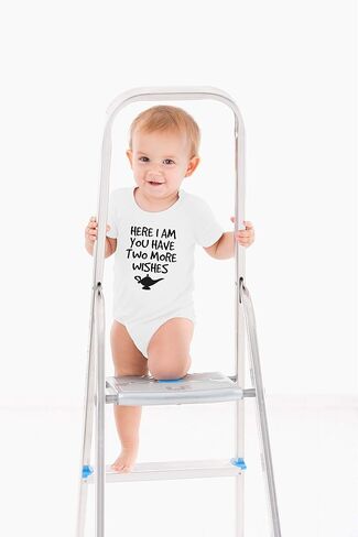 AW Fashions Here I Am, You Have Two More Wishes Baby Bodysuit Funny Cute Newborn Romper Unisex Boys Girls in Kuwait