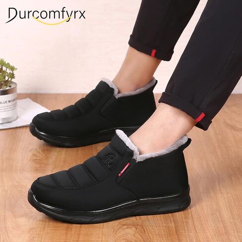 Snow Boots for Men Women: Water-resistant Winter Shoes Lightweight Warm Fur Lined Winter Boots - Slip On Casual Shoes Anti-Slip Sneakers Unisex Outdoor Comfort Ankle Boots Black Blue Coffee in Saudi Arabia
