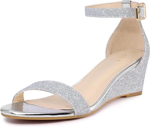 Allegra K Women's Glitter Open Toe Ankle Strap Wedge Heel Sandals in Kuwait