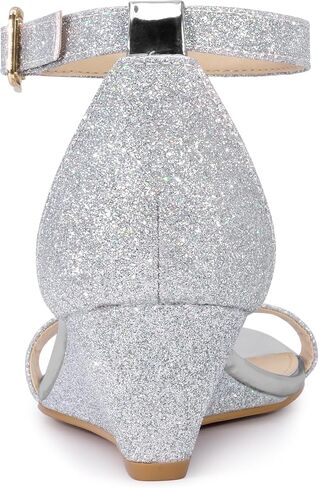 Allegra K Women's Glitter Open Toe Ankle Strap Wedge Heel Sandals in Kuwait