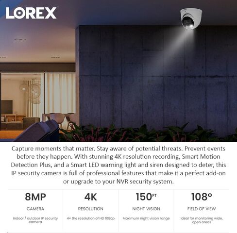 Lorex 4K Ultra HD Smart Praderrence IP 8MP Access Camera Dome Camera مع اكتشاف الحركة الذكية بالإضافة إلى حزمة (حزمة) (عنصران) in Kuwait