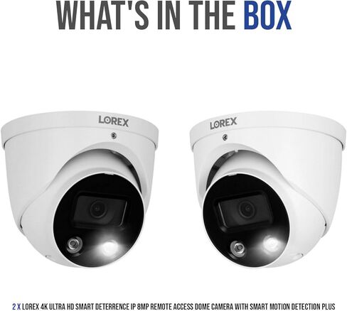 Lorex 4K Ultra HD Smart Praderrence IP 8MP Access Camera Dome Camera مع اكتشاف الحركة الذكية بالإضافة إلى حزمة (حزمة) (عنصران) in Kuwait