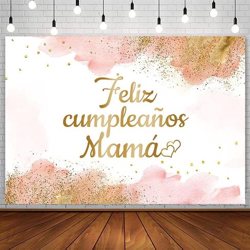 7x5ft Feliz Cumpleaños Mama Backdrop Mom Birthday Party Decorations Best Mom Ever Blush Pink Watercolor Clouds Gold Glitter Photography Background Carnival Bday Photo Shoot Studio Props in Kuwait