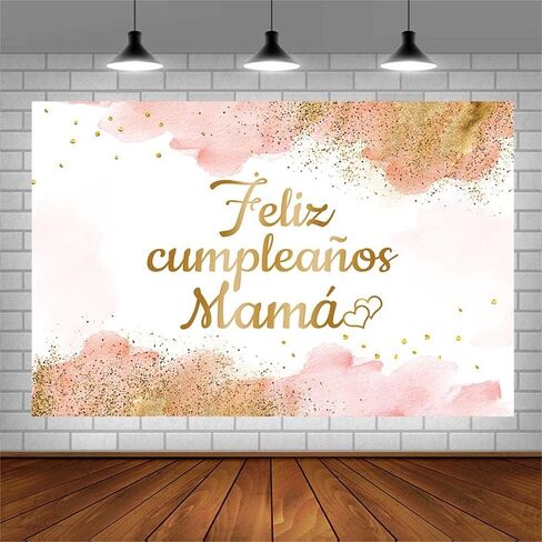 7x5ft Feliz Cumpleaños Mama Backdrop Mom Birthday Party Decorations Best Mom Ever Blush Pink Watercolor Clouds Gold Glitter Photography Background Carnival Bday Photo Shoot Studio Props in Kuwait
