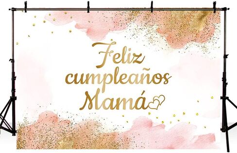 7x5ft Feliz Cumpleaños Mama Backdrop Mom Birthday Party Decorations Best Mom Ever Blush Pink Watercolor Clouds Gold Glitter Photography Background Carnival Bday Photo Shoot Studio Props in Kuwait