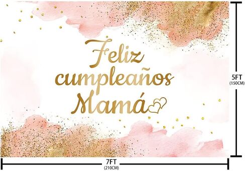 7x5ft Feliz Cumpleaños Mama Backdrop Mom Birthday Party Decorations Best Mom Ever Blush Pink Watercolor Clouds Gold Glitter Photography Background Carnival Bday Photo Shoot Studio Props in Kuwait