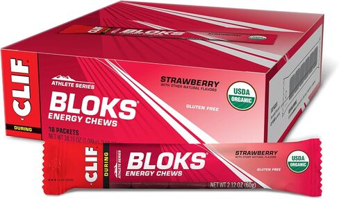 Clif bloks - نكهة الفراولة - مضغ الطاقة - غير المعدلة وراثيا - النبات القائم على النبات - الوقود السريع لركوب الدراجات والجري - الكربوهيدرات السريعة والكهارل - 2.12 أوقية. (18 عدد) in Saudi Arabia