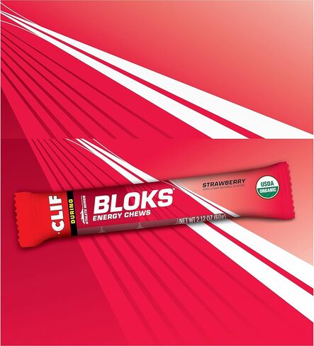 Clif bloks - نكهة الفراولة - مضغ الطاقة - غير المعدلة وراثيا - النبات القائم على النبات - الوقود السريع لركوب الدراجات والجري - الكربوهيدرات السريعة والكهارل - 2.12 أوقية. (18 عدد) in Saudi Arabia