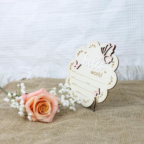 Baby Announcement Sign Butterfly, 6.5 Inch Wooden Hello World Newborn Welcome Sign Birth Baby Name Plaques for Photo Props Baby Shower Hospital Nursery BABY3 in Saudi Arabia
