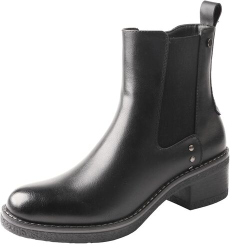 TMA EYES Women's Leather Ankle Boots Low Square Heel Side Zip Casual Fashion Boots in Kuwait