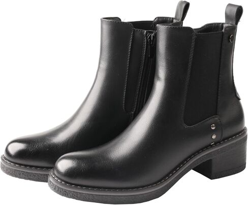 TMA EYES Women's Leather Ankle Boots Low Square Heel Side Zip Casual Fashion Boots in Kuwait
