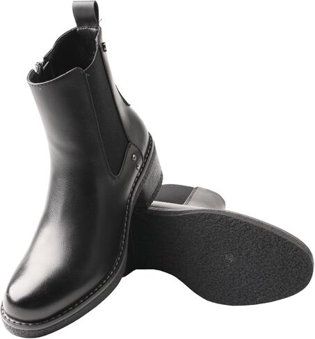 TMA EYES Women's Leather Ankle Boots Low Square Heel Side Zip Casual Fashion Boots in Kuwait