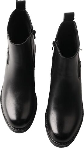 TMA EYES Women's Leather Ankle Boots Low Square Heel Side Zip Casual Fashion Boots in Kuwait