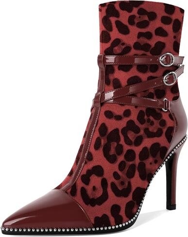 SAMMITOP Womens High Heel Ankle Boots Pointed Toe Sexy Stiletto Buckle Strap Zipper Booties Silver Beaded Fall Winter Short Boots Dress Shoes 4 Inch in Saudi Arabia