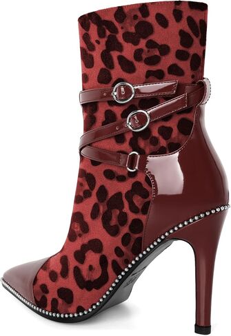 SAMMITOP Womens High Heel Ankle Boots Pointed Toe Sexy Stiletto Buckle Strap Zipper Booties Silver Beaded Fall Winter Short Boots Dress Shoes 4 Inch in Saudi Arabia