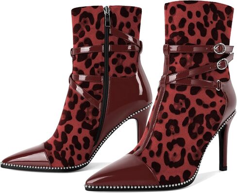 SAMMITOP Womens High Heel Ankle Boots Pointed Toe Sexy Stiletto Buckle Strap Zipper Booties Silver Beaded Fall Winter Short Boots Dress Shoes 4 Inch in Saudi Arabia