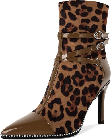 SAMMITOP Womens High Heel Ankle Boots Pointed Toe Sexy Stiletto Buckle Strap Zipper Booties Silver Beaded Fall Winter Short Boots Dress Shoes 4 Inch in Kuwait