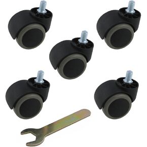 2 Inch Floor Protecting Rubber Office Chair Caster Wheels Twin Wheel fit to metric screws M8 x 13 mm, Chinese standard chairs Threaded Stem Brake Swivel Casters Contains 1 Easy Tools (Black & Gray)