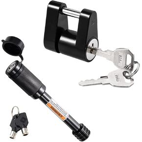 CZC AUTO Hitch Lock Set, Dia 5/8 Inch Trailer Hitch Lock Hitch Receiver Pin Lock for Class III IV 2" and 2-1/2" Receiver, Dia 1/4 Inch Hitch Coupler Lock with 3/4 Inch Span Fits Latch-Type Couplers