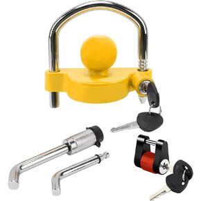 METOWARE Keyed Alike Trailer Receiver Lock& Coupler Lock Kit, 1/2" and 5/8" Dia Dual Bent Pin Hitch Lock, 1/4" Dia 3/4" Inch Span Coupler Lock, Universal Tow Ball Lock Fits 1-7/8",2' 2-5/16" Coupler