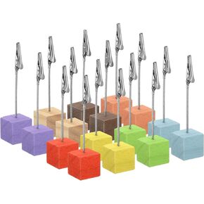 PATIKIL Place Card Holder, 16 Pack Memo Clip Holder Stand with Alligator Clasp Table Number Holders Wooden Base for Pictures Note Card Paper