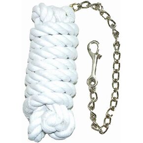 White Cotton Lead Rope with 18" Brass Plated Chain - 9 Feet of Control, Comfort, and Security for Horse Owners