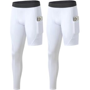 2 Pack Men's Compression Pants One Leg Long Pants Basketball Tights with Pockets Sports Base Layer Gym Leggings