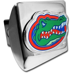 University of Florida Gators Bright Polished Chrome with Color Gator Head Emblem NCAA College Sports Trailer Hitch Cover Fits 2 Inch Auto Car Truck Receiver