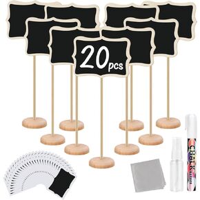Mini Chalkboard Signs, 20 PCS Mini Chalkboard Sign with Easel Stand, Small Rectangle Chalk Sign for Weddings, Birthday Parties, Food Signs, Message Board Signs and Event Decoration