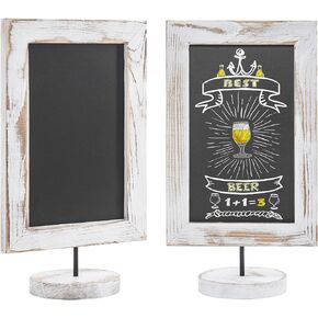 MyGift Set of 2, 12 Inch Chalkboard Sign with Burnt Wood Rectangular Frame and Round Base, Rustic Wedding Table Place Card Signage, Small Kitchen Countertop Memo Board