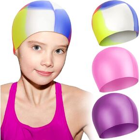 3 Pcs Swim Cap Kids Waterproof Silicone Swimming Caps for Girls Boys Aged 2-10 Pool Swim Hat for Toddler Children