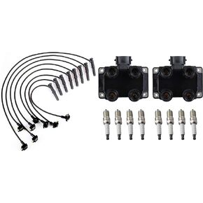 ENA Set of 2 Ignition Coil and 8 Platinum Spark Plug with Wire Set Compatible with Ford 1996 1997 1998 1999 F-150 Expedition 1996 1997 Crown Victoria Grand Marquis Town Car 4.6L Replacement for FD487