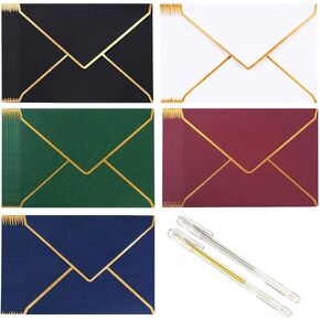 50pcs A7 Luxury V Flap Envelopes With Gold Foil Golden Border, Colorful A7 Self Adhesive Graduation Envelopes, Invitation Envelopes, Wedding Envelopes, Parties, Greeting Birthday