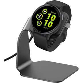 EZCO Charger Dock Compatible with Garmin Vivoactive 5 4 4S 3/3 Music/Venu Sq/Venu/Venu 3S 3 2S 2, Premium Aluminm Charging Cable Stand Base Station USB Date Syn for Fenix 7 7S 7X 6 5 Smartwatch