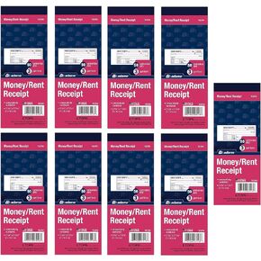 كتاب إيصالات المال/الإيجار من آدامز، بدون كربون، 3 أجزاء، 2-3/4 × 7-3/16 بوصة، 50 مجموعة لكل كتاب (TC2701) (9)