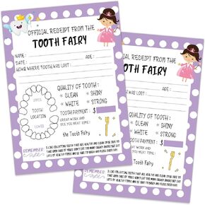Tooth Fairy Paper Certificate for Kids, Tooth Fairy Report Cards, Official Receipt From The Tooth Fairy, Cute Adorable Keepsake for Kids, Tooth Fairy Receipt for Lost Tooth, Purple, 5 * 7 in