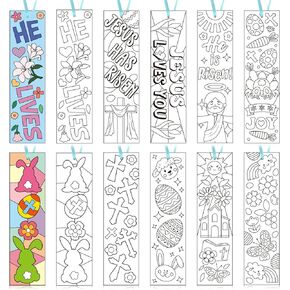 200 Pcs Religious Easter Bookmarks Color Your Own He is Risen Bookmark DIY Christian Coloring Blank Paper Bookmark for Kids Teacher Easter Party Favor Sunday Church Religious Reward