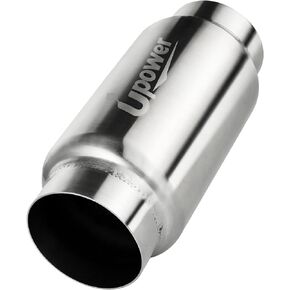 UPOWER 3" Inlet&Outlet Exhaust Resonator,9" Overall Length Center Straight Through Stainless Steel Muffler,Polished