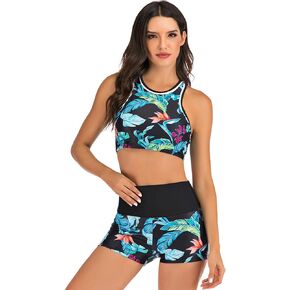Women's Sporty Bikini Set Racerback Swim Tops and Boyshorts Bottoms Two Piece Swimsuits