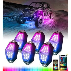 Bluetooth RGB Rock Lights Kit w/Remote Controller Multicolor Cars Underglow Whee Well Footwell Neon LED Undercar Chase Lighting Kits for Off-Road UTV ATV Trucks SUV Motorcycle - 10 Pods