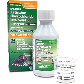 Children's Cetirizine Oral Solution Syrup Allergy Relief for Sneezing, Runny Nose, Itchy, Watery Eyes Grape Flavor | 2 yrs. & Older