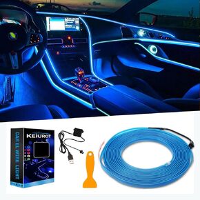 El Wire Lights for Car, Blue El Wire Car Interior Neon Lights 16FT/5M Car Led Strip Light Interior USB 5V for Car Garden Party Decoration