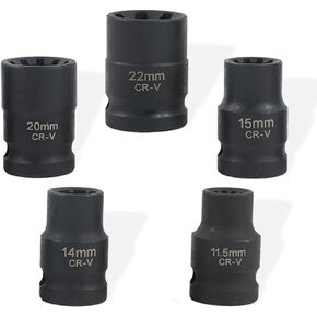 Brake Caliper Socket Set 1/2" Square Drive Socket Wrench 5pcs Brake Caliper Tool Impact-resistant Brake Pad Screw Remover Compatible With A.udi V.W P.osche V.AG 7pt.x 22mm&14mm, 10pt.x11.5mm&15mm&20mm