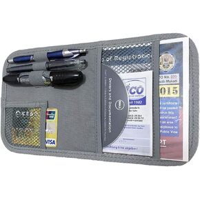 ZugGear Car Sun Visor Organizer, Auto Visor Holder Interior Accessories Pocket Organizer - Car Registration Holder Document Storage Pouch Pen holder - Grey