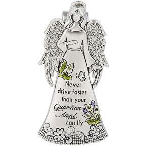 Ganz Zinc Visor Clip "Never Drive Faster than Your Guardian Angel Can Fly"