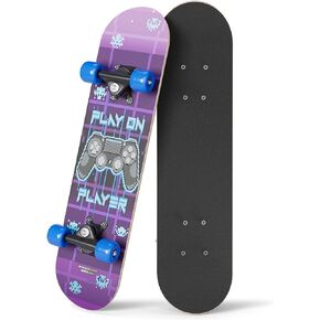24" Mini Complete Skateboard | Maple Wood | ABEC 7 Bearings | Double Kick Concave Deck | Kids Skateboard, Ideal Kids Cruiser Skateboard Ages 5-8